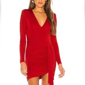 Alice + Olivia Vibrant Red Long-Sleeve Wrap Dress with Waist Tie